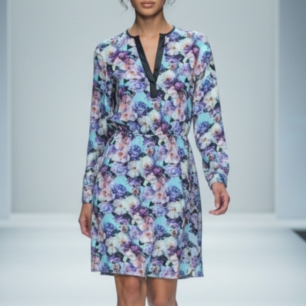 Wyatt Collection Floral Silk Long Sleeve Dress Size Medium